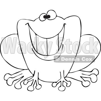 Cartoon of an Outlined Grinning Frog - Royalty Free Vector Clipart © djart #1181989