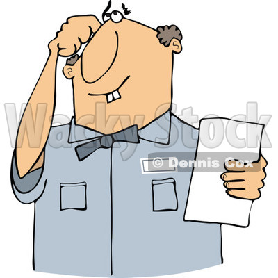 Cartoon of a Thinking Buck Toothed White Man Holding a Paper - Royalty Free Vector Clipart © djart #1187369