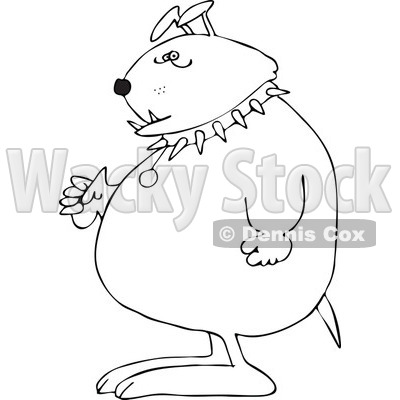 Cartoon of an Outlined Junk Yard Dog Standing Upright with Fisted Paws - Royalty Free Vector Clipart © djart #1189051