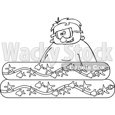 Cartoon of an Outlined Happy Boy Wearing Goggles in a Kiddie Pool - Royalty Free Vector Clipart © djart #1189053