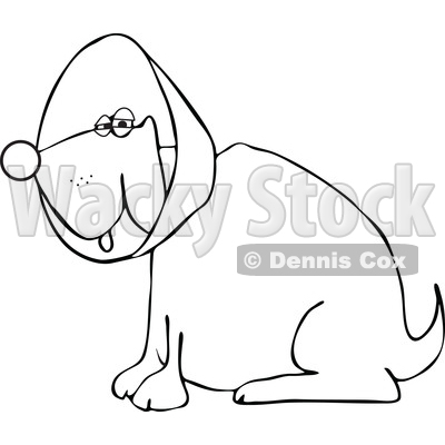 Cartoon of an Outlined Dog Wearing an Elizabethan Colar Cone - Royalty Free Vector Clipart © djart #1196947