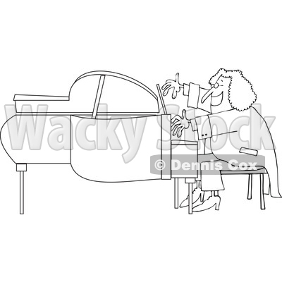 Cartoon of an Outlined Classical Music Composer Playing a Piano - Royalty Free Vector Clipart © djart #1197988