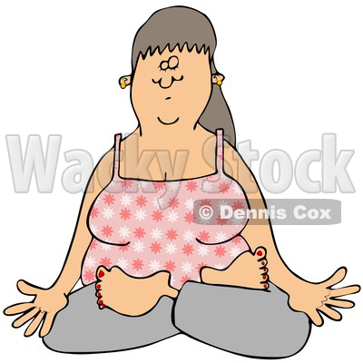 Cartoon of a Relaxed Woman Doing Yoga or Meditating with Folded Legs - Royalty Free Clipart © djart #1199637
