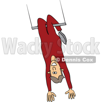 Cartoon of a Circus Man Swinging Upside down on a Trapeze - Royalty Free Vector Clipart © djart #1199643