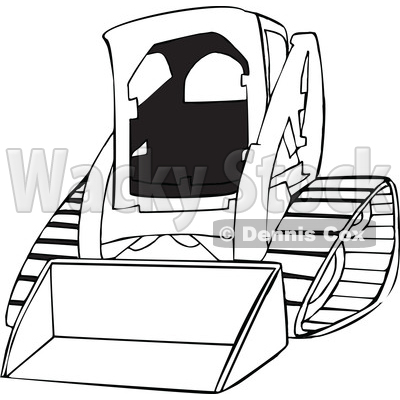 Cartoon of an Outlined Bobcat Skid Steer Loader - Royalty Free Vector Clipart © djart #1199893