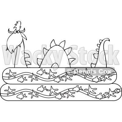Clipart of an Outlined Loch Ness Monster Plesiosaur Dinosaur in a Kiddie Swimming Pool - Royalty Free Vector Illustration © djart #1200767