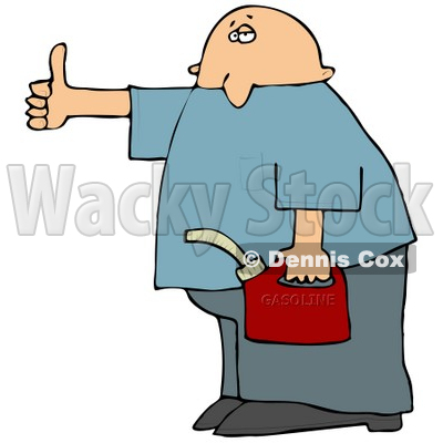 Man Holding a Gas Can and Hitch Hiking After Running Out of Gasoline Cartoon Clipart © djart #12032