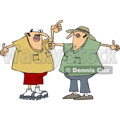 Cartoon of Two White Men Arguing and Gesturing with Their Hands - Royalty Free Clipart Vector Illustration © djart #1210303