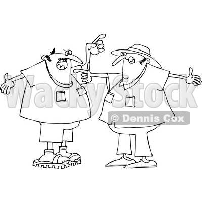 Cartoon of an Outline of Two Men Arguing and Gesturing with Their Hands - Royalty Free Clipart Vector Illustration © djart #1210304