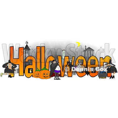 Cartoon of a Vampires Frankenstein and Witches Around the Word HALLOWEEN - Royalty Free Clipart © djart #1213922