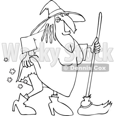 Clipart of an Outlined Witch Lifting Her Dress and Farting - Royalty Free Vector Illustration © djart #1215429