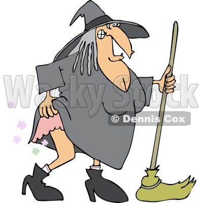 Clipart of a Witch Lifting Her Dress and Farting - Royalty Free Vector Illustration © djart #1215430