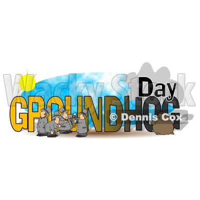 Clipart of GROUNDHOG DAY Text with Men and Punxsutawney Phil - Royalty Free Illustration © djart #1216241