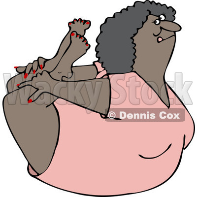 Clipart of a Flexible Black Woman in a Rock Belly Stretch Pose - Royalty Free Vector Illustration © djart #1219040