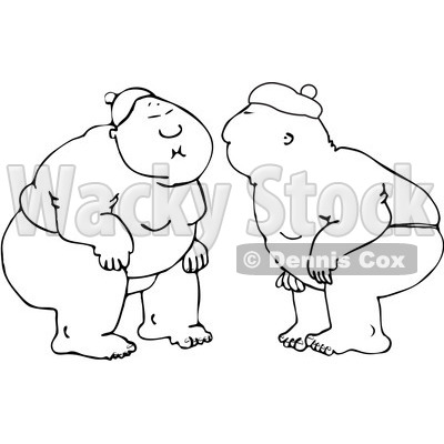 Clipart of Outlined Sumo Wrestlers Facing Each Other - Royalty Free Vector Illustration © djart #1220849