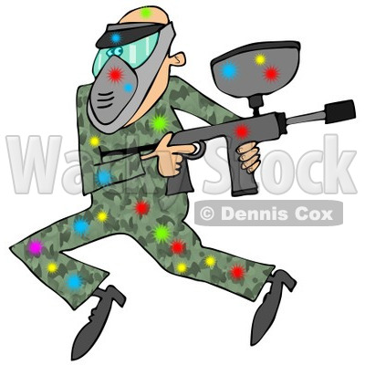 Clipart of a Paintball Man in Camouflage, Covered in Colorful Splats 2 - Royalty Free Illustration © djart #1221474