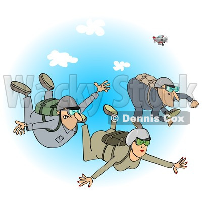Clipart of a Woman and Men Falling While Sky Diving over Blue Sky - Royalty Free Illustration © djart #1222719