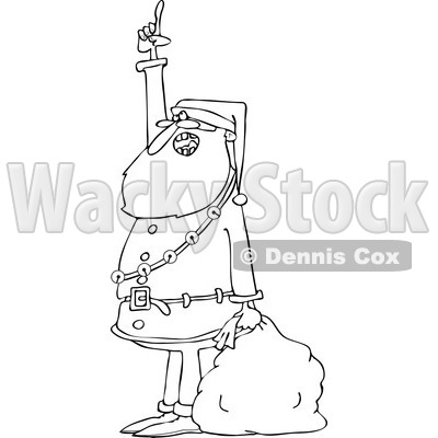 Clipart of an Outlined Santa Holding a Sack, Talking and Pointing up - Royalty Free Vector Illustration © djart #1223673