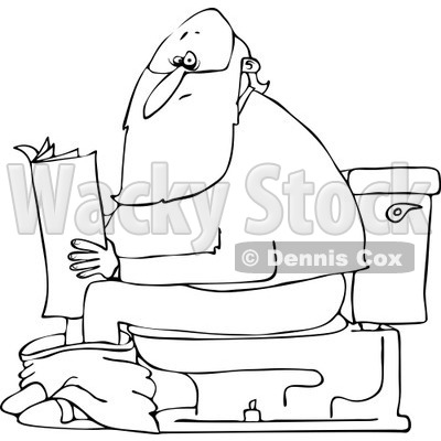 Clipart of an Outlined Santa Reading the Newspaper on a Toilet - Royalty Free Vector Illustration © djart #1223674
