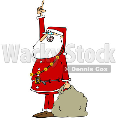 Clipart of Santa Holding a Sack, Talking and Pointing up - Royalty Free Vector Illustration © djart #1223681