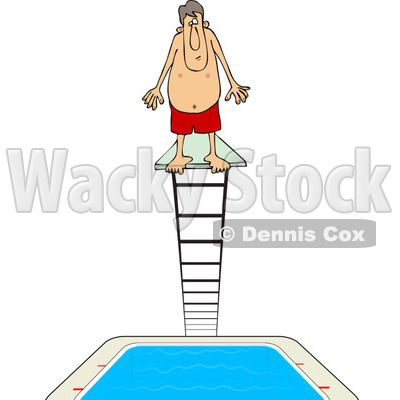 Clipart of a Man Standing at the Top of a High Dive Diving Board - Royalty Free Vector Illustration © djart #1223830