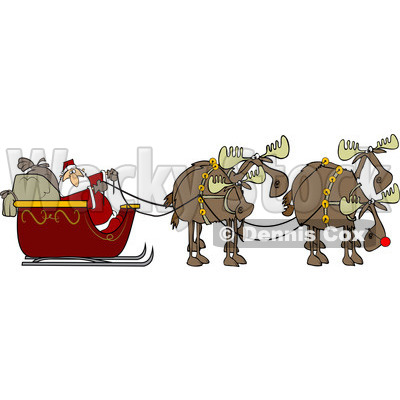 Clipart of a Team of Christmas Moose Pulling Santa in a Sleigh - Royalty Free Vector Illustration © djart #1225965