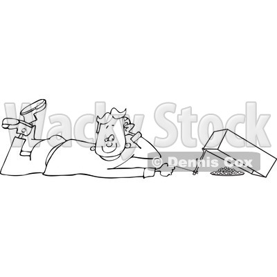 Clipart of an Outlined Boy Setting a Box Trap - Royalty Free Vector Illustration © djart #1226221