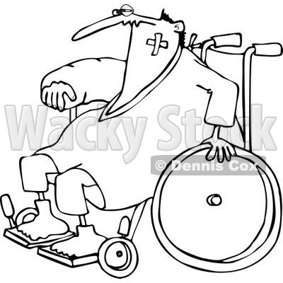 Clipart of an Outlined Injured Accident Prone Man in a Wheelchair - Royalty Free Vector Illustration © djart #1227447