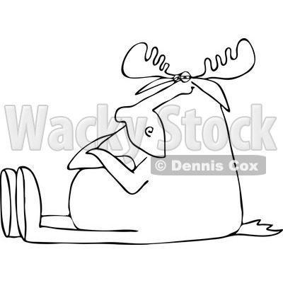 Clipart of a Black and White Lineart Stubborn Moose Sitting with Folded Arms - Royalty Free Vector Illustration © djart #1229570