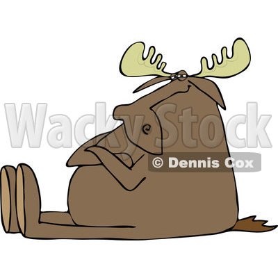 Clipart of a Stubborn Moose Sitting with Folded Arms - Royalty Free Vector Illustration © djart #1229572