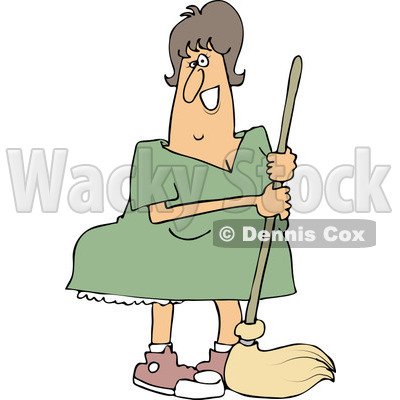 Clipart of a Happy Caucasian Woman Mopping - Royalty Free Vector Illustration © djart #1235311