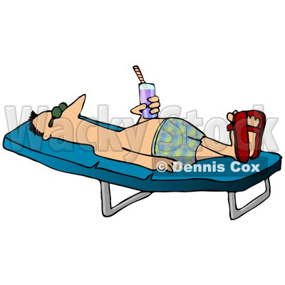 Relaxed Man With a Beverage Sun Bathing on a Lounge Chair Clipart Picture © djart #12372