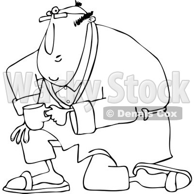 Clipart of a Black and White Man Kneeling in a Robe, Holding Coffee - Royalty Free Vector Illustration © djart #1238250
