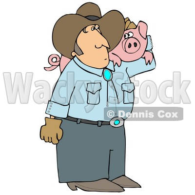 Male Farmer Carrying a Pet Pig on His Shoulder Clipart Illustration © djart #12390