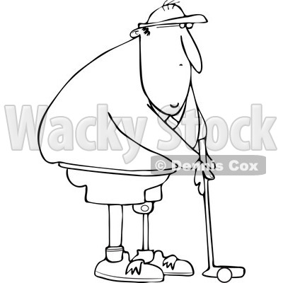 Clipart of a Black and White Golfing Man with an Artificial Prosthetic Leg - Royalty Free Vector Illustration © djart #1240165