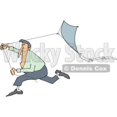 Clipart of a Caucasian Man Running with a Kite - Royalty Free Vector Illustration © djart #1241024