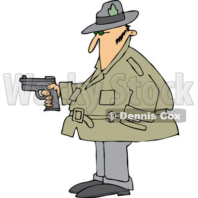 Clipart of a Chubby Caucasian Private Investigator Man Holding a Pistol - Royalty Free Vector Illustration © djart #1242881