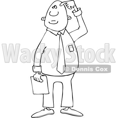 Clipart of a Black and White Confused Businessman Scratching His Head - Royalty Free Vector Illustration © djart #1243190