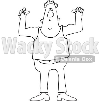 Clipart of a Black and White Chubby Man Flexing His Muscles - Royalty Free Vector Illustration © djart #1243193