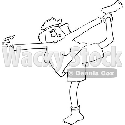 Clipart of a Black and White Chubby Woman Stretching or Doing Yoga - Royalty Free Vector Illustration © djart #1243195