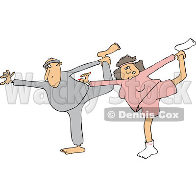 Clipart of a Chubby Caucasian Couple Stretching or Doing Yoga - Royalty Free Vector Illustration © djart #1243202