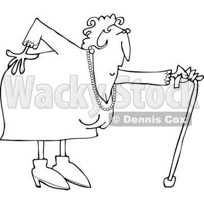 Clipart of a Black and White Granny with a Bad Back and Cane - Royalty Free Vector Illustration © djart #1243840