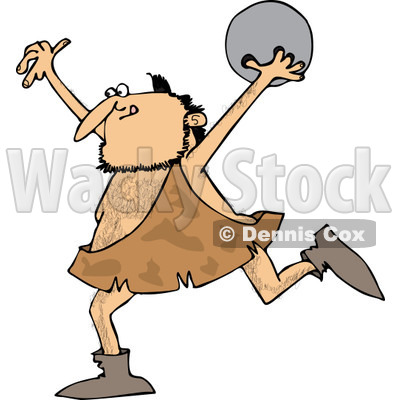 Clipart of a Caveman Running with a Bowling Ball - Royalty Free Vector Illustration © djart #1251019