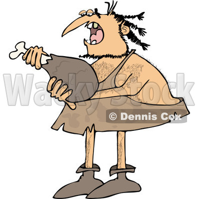 Clipart of a Caveman Eating a Meat Drumstick - Royalty Free Vector Illustration © djart #1253044