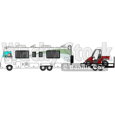 Clipart of a Caucasian Man Driving a Class a Motorhome and Towing a Utv - Royalty Free Illustration © djart #1256066