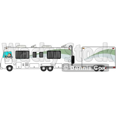 Clipart of a Caucasian Man Driving a Class a Motorhome and Towing a Trailer - Royalty Free Illustration © djart #1256068