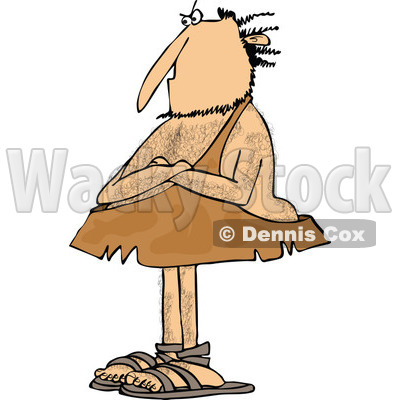 Clipart of a Hairy Stubborn Caveman Standing with Folded Arms - Royalty Free Vector Illustration © djart #1258138