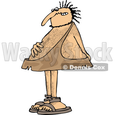 Clipart of a Hairy Caveman with an Upset Tummy - Royalty Free Vector Illustration © djart #1263505