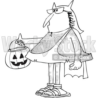 Clipart of a Black and White Hairy Caveman Trick or Treating in a Bat Man Halloween Costume - Royalty Free Vector Illustration © djart #1265333