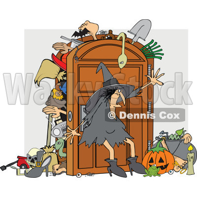 Clipart of a Witch Trying to Keep Everything in Her Full Closet - Royalty Free Vector Illustration © djart #1267959